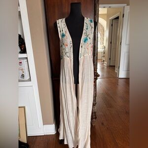 Kori Embroidery Open Front Maxi Vest